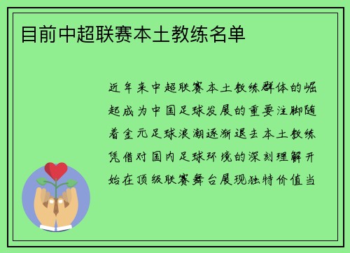 目前中超联赛本土教练名单
